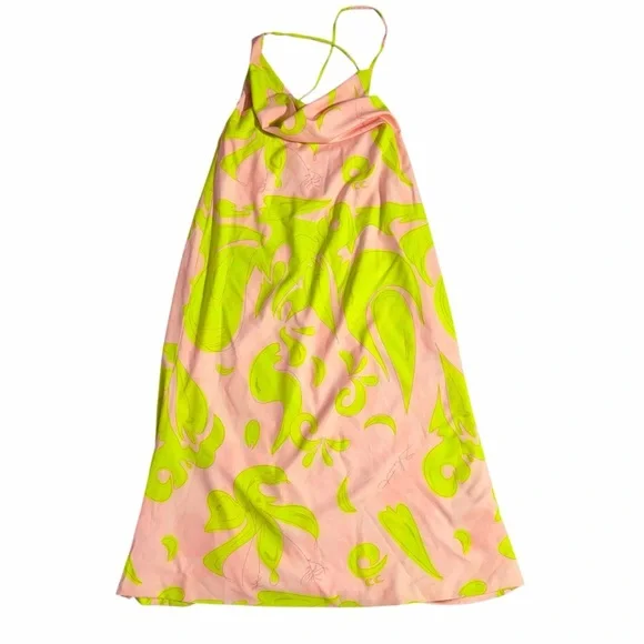 Liliana Meza Pink and Green Satin Maxi Dress Size Large - Picture 8 of 12